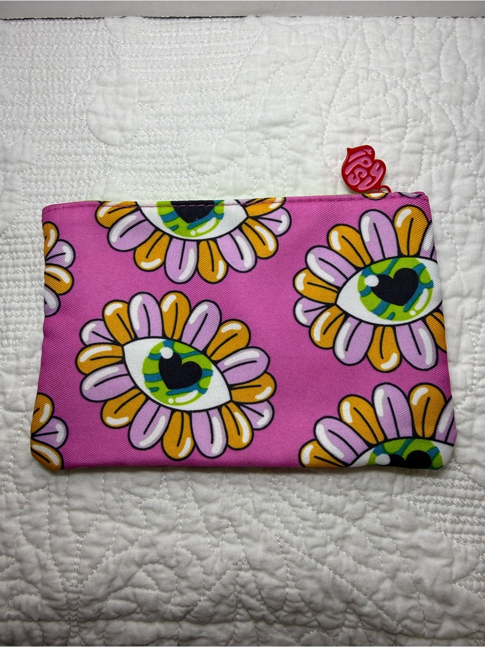 ipsy Pink Floral Eye Print Cosmetic Pouch